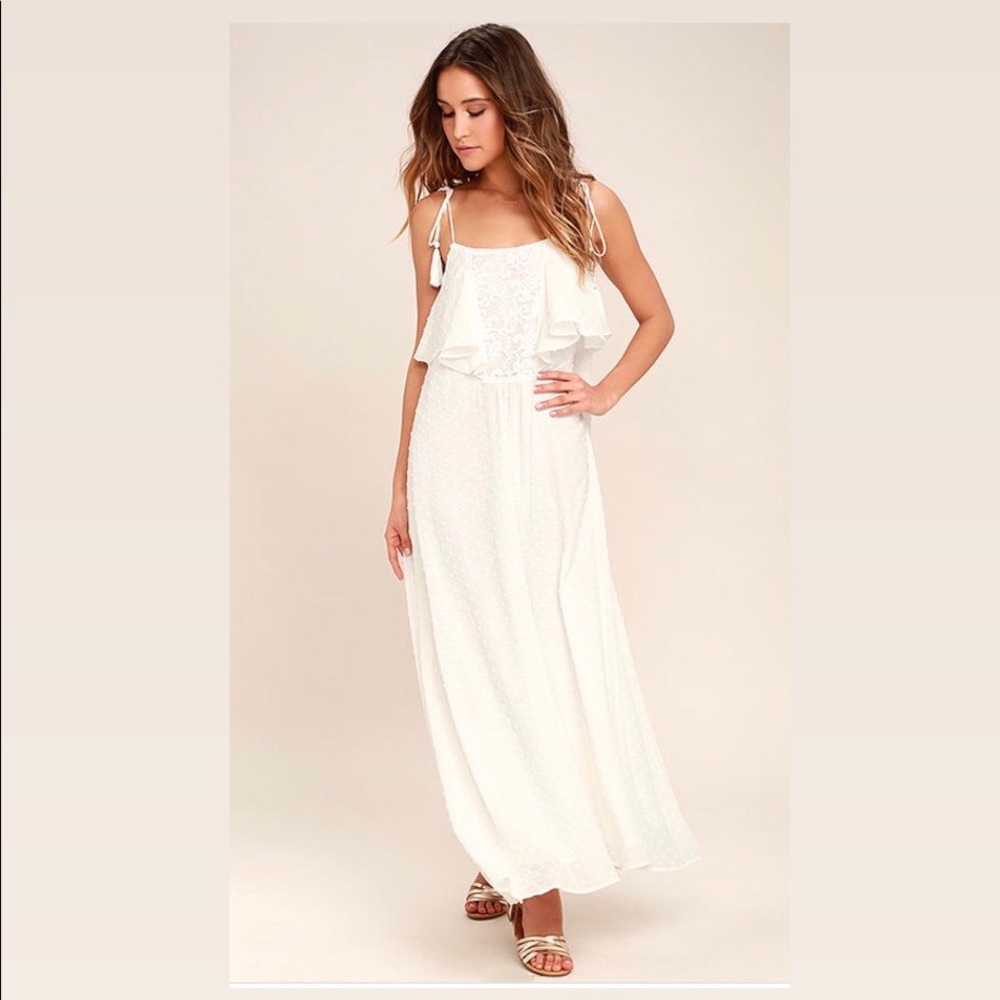 Moon River Anthropologie White Tassel Maxi Dress